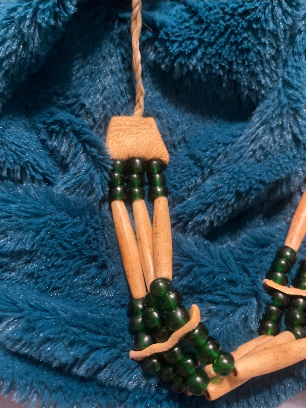 Handmade Green and Natural Wood Bead Necklace